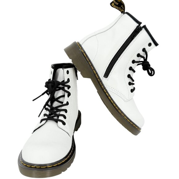 Dr. Martens Girls White Leather Boots Size 3 US With Zipper & Lace Closure NWOB - Picture 8 of 12